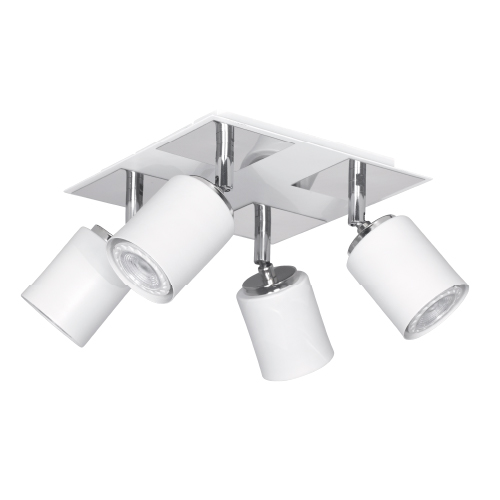 Plafón de 4 luces GU10 cuadrado 20x20cm blanco con cromo